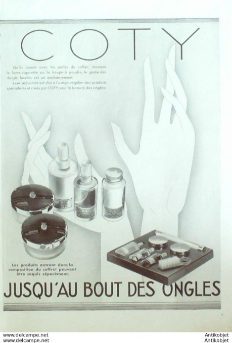 Publicite Cosmetique Coty Vernis 1930