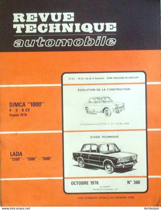 Revue Tech. Automobile 1976 n°360 Simca 1000 Lada 1200 1300 1500