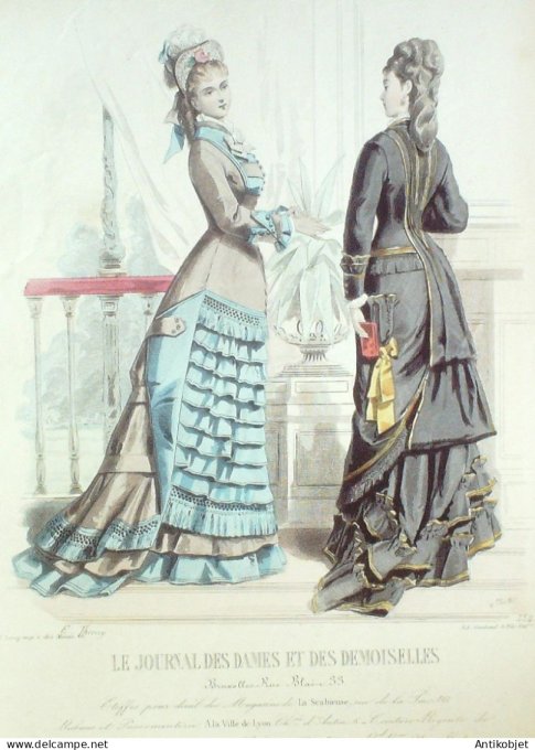 Gravure Mode J.Dames & Demoiselles 1870 # 1349 (Old Fashion plate)