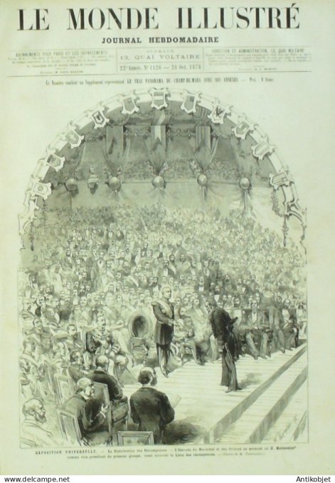 Le Monde illustré 1878 n°1126 Exposition universelle distribution des récompense Trocadéro salle des