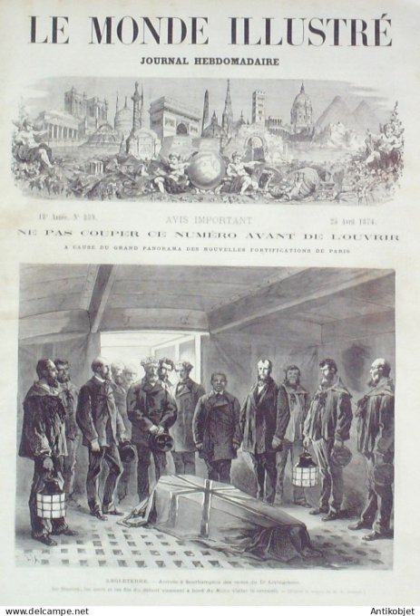 Le Monde illustré 1874 n°889 Mans Auvours (72) Angleterre Southampton Dr Livingstone