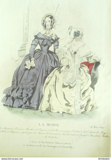 Gravure La mode 1840 # 13 (aquarelle old Fashion plate)