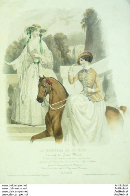 Gravure Mode Le Moniteur 1852 # 151 (Old Fashion plate) Cavaliere Amazone