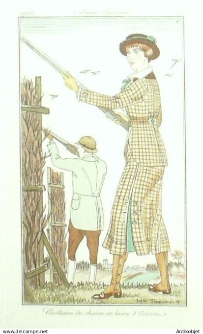 Gravure Costume Parisien 1912 # 22 Taquoy Maurice (eau forte) Costume de Chasse