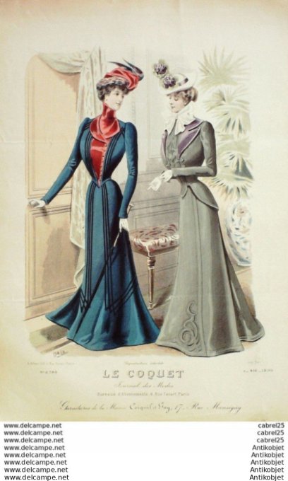 Gravure Mode Le Coquet 1899 # 02 (Old Fashion plate)