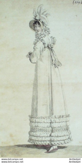 Costume Parisien 1816 # 1594 Chapeau de paille et plumes