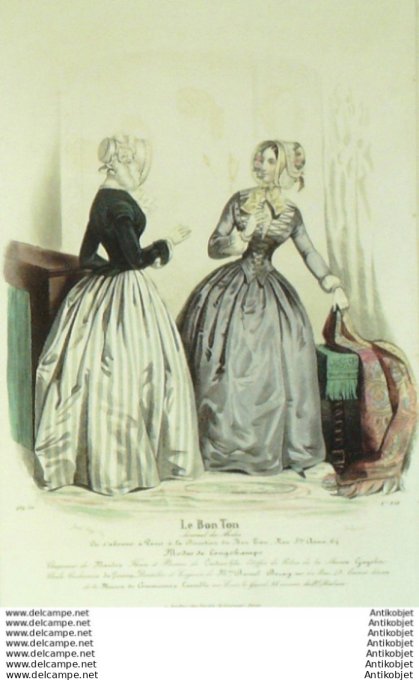 Gravure Mode Le Bon Ton 1843 # 838 (aquarelle old fashion plate)