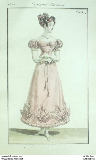 Costume Parisien 1822 # 2037 Robe mousseline garnie