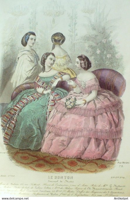 Gravure Mode Le Bon Ton 1857 23 # 34 (aquarelle old fashion plate)