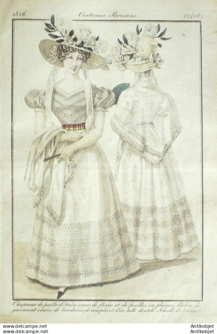 Gravure Mode Costume Parisien 1826 # 2428 (eau forte old Fashion plate