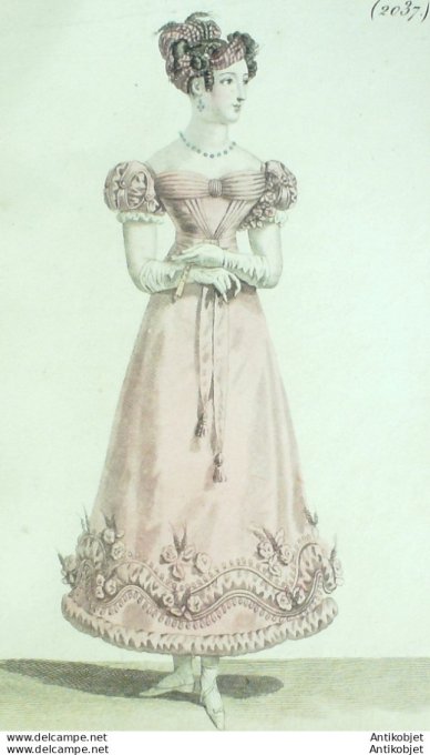 Costume Parisien 1822 # 2037 Robe mousseline garnie