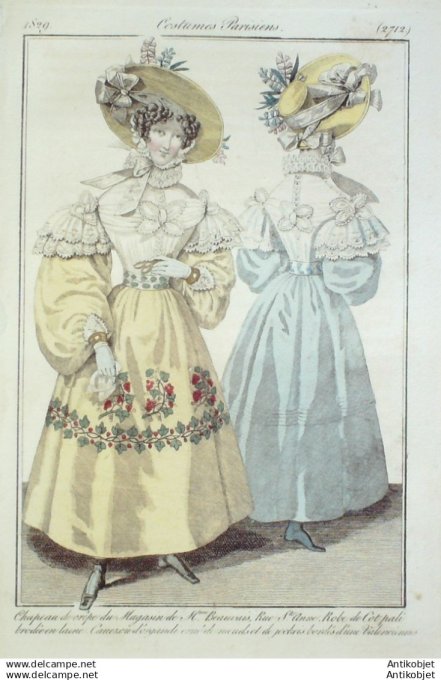 Gravure Mode Costume Parisien 1829 # 2712 (eau forte old Fashion plate