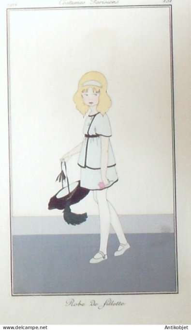 Gravure de mode Costume Parisien 1914 pl.131 ANONYME Robe de fillette