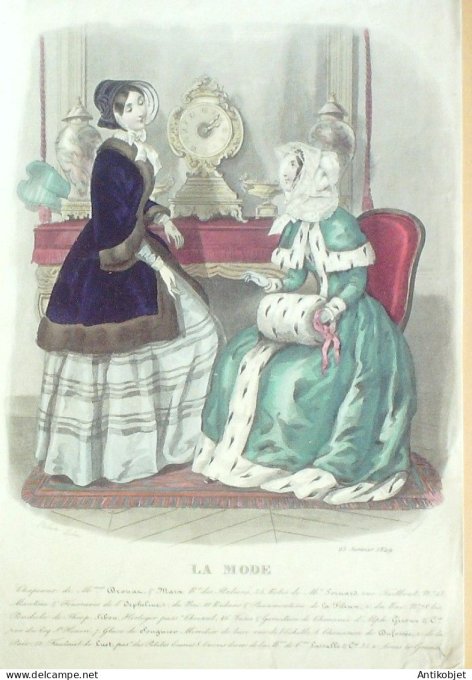 Gravure La mode 1849 #  1 (aquarelle old Fashion plate)