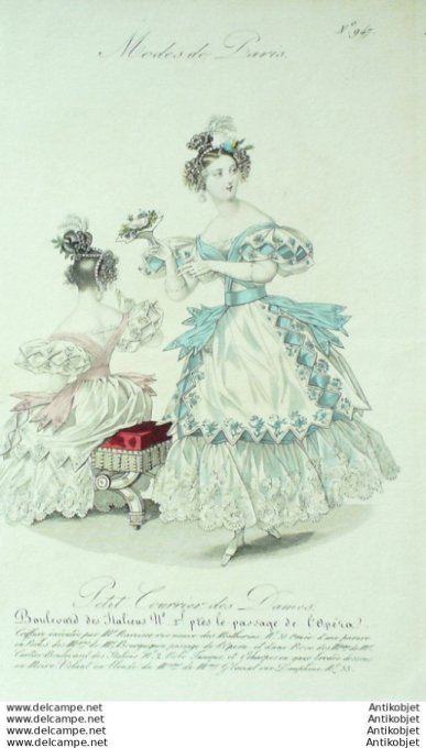 Gravure Mode Courrier des Dames 1831 #  947 (eau forte old Fashion plate)