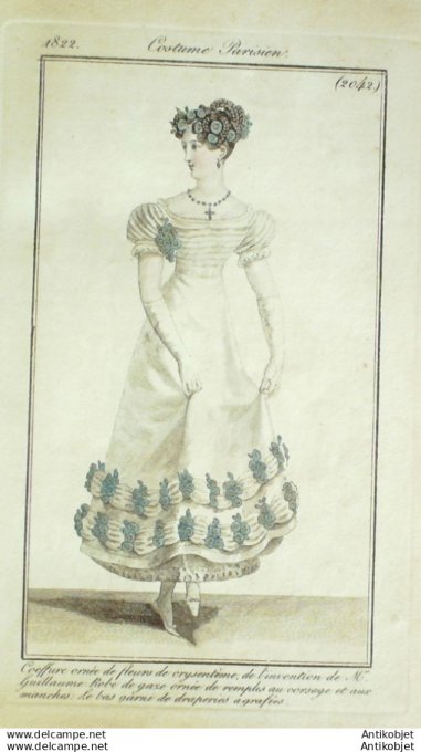 Gravure Mode Costume Parisien 1822 # 2042 (eau forte old Fashion plate