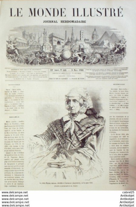 Le Monde illustré 1866 n°468 Turquie Roumélie Kareas Toulon (83) Angleterre Claremont Belgique