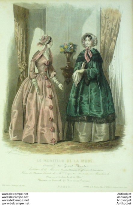 Gravure Mode Le Moniteur 1851 # 129 (Old Fashion plate)