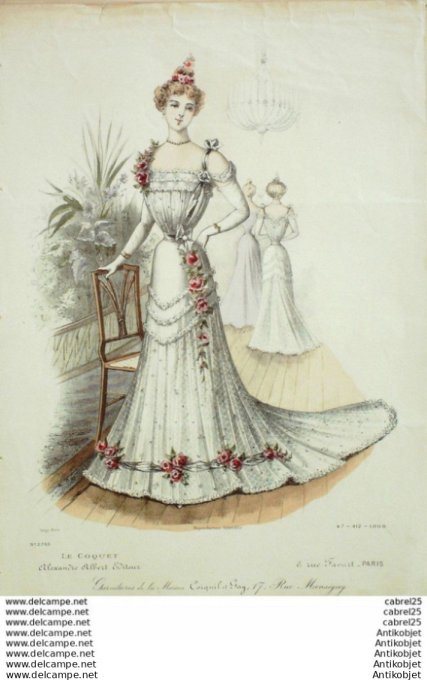 Gravure Mode Le Coquet 1898 # 47 (Old Fashion plate)