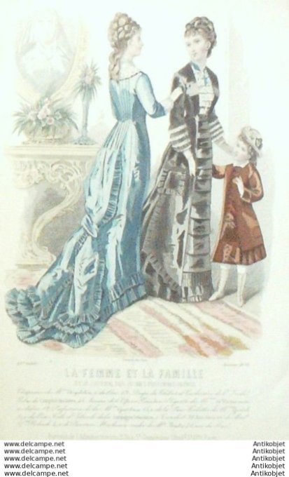 Gravure Mode La Femme & La  Famille 1878 # 01 (Old Fashion plate)
