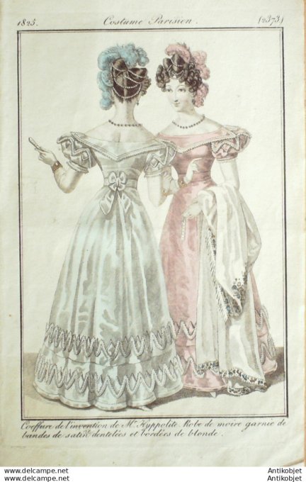 Costume Parisien 1825 # 2373 Robe de Moire  garnie de satin