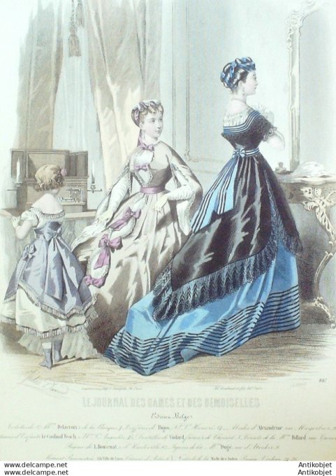 Gravure Mode J.Dames & Demoiselles 1860 # 881 (Old Fashion plate)