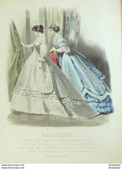 Gravure Les Modes Parisiennes 1865 #1230 Toilettes de bal Maison Pieffort