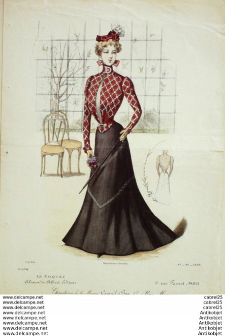 Gravure Mode Le Coquet 1898 # 43 (Old Fashion plate)