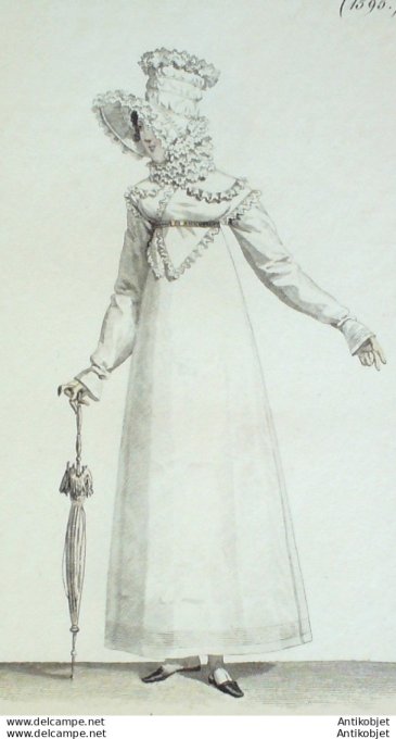 Gravure de mode Costume Parisien 1816 n°1595 fichu de perkale & mousseline