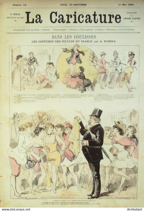 La Caricature 1880 #  18 Coulisses costumes des pillules du Diable Draner Robida Philippon Daumier