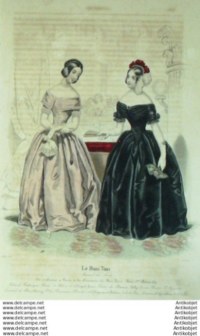 Gravure Mode Le Bon Ton 1843 # 832 (aquarelle old fashion plate)