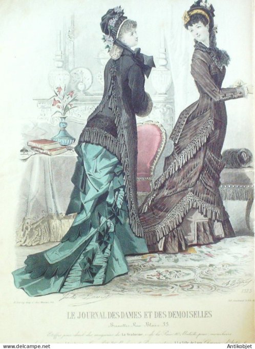 Gravure Mode J.Dames & Demoiselles 1870 # 1368 (Old Fashion plate)