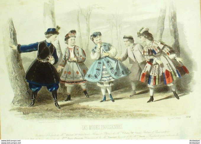 Gravure Les Modes Parisiennes 1863 #1088 Costumes enfants Maison Desrez