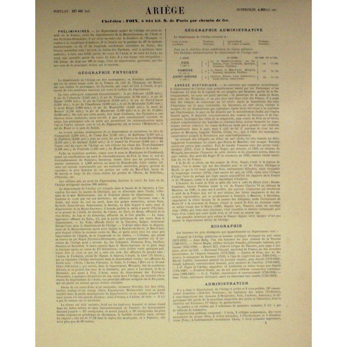 Carte Arriege (09) Foix Graveur Lecoq Waltner Barbier 1868