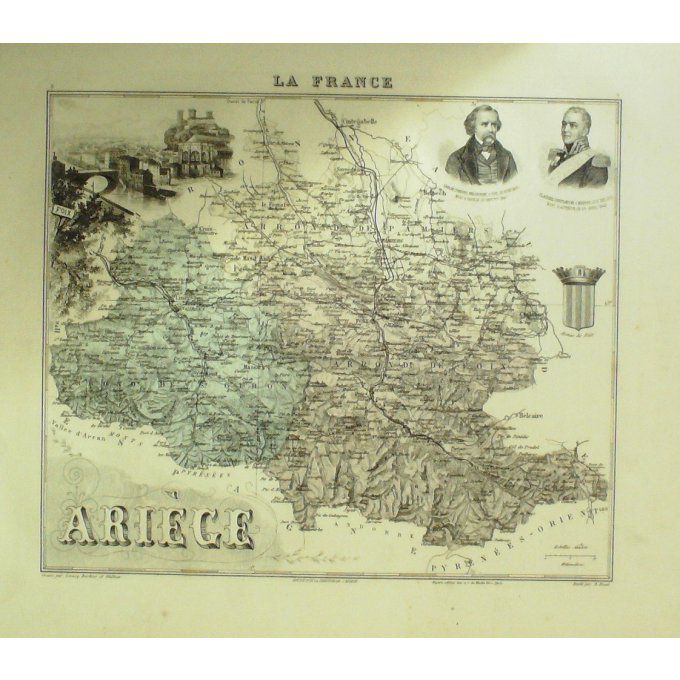 Carte Arriege (09) Foix Graveur Lecoq Waltner Barbier 1868