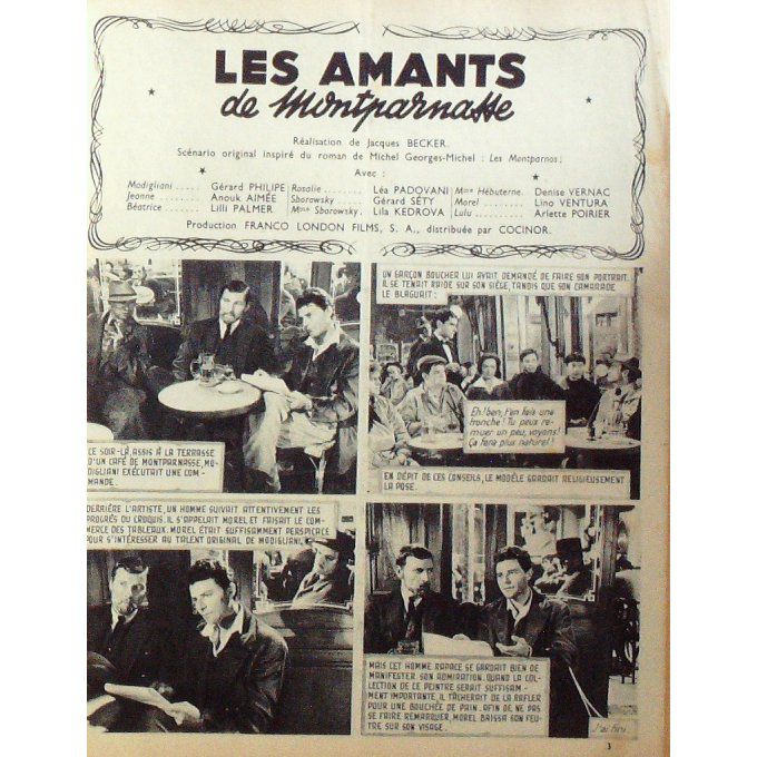 Les Amants De Montparnasse (Roman Photo) Gerard Philippe Palmer Aimee Ventura