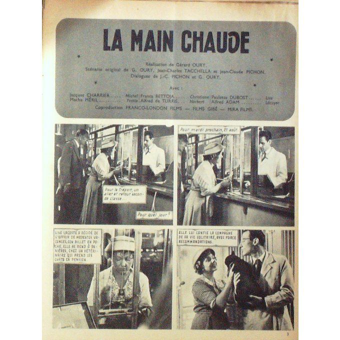 Roman photo-LA MAIN CHAUDE MACHA MERIL JACQUES CHARRIER TINO ROSSI JOAN CRAWFORD 1960