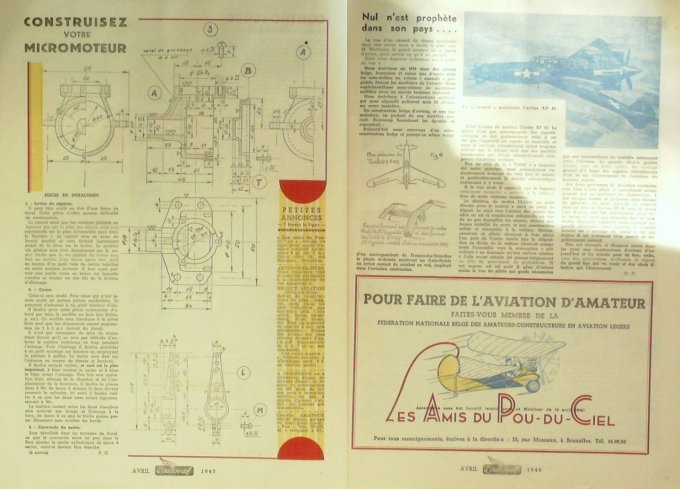 L'Aéronef 1945 # 3 Caster grades RAF Auto-Stable Biplace tourisme Cricri-Salmson Plan Potez 63