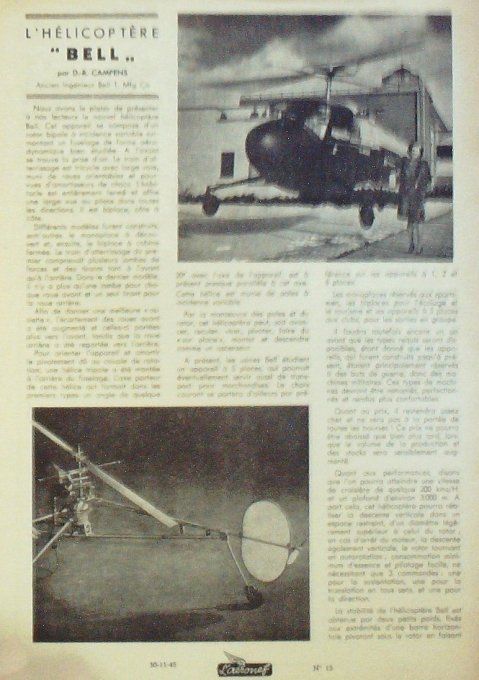 L'Aéronef 1945 # 13 hélicoptÃ¨re Bell Havilland Dove