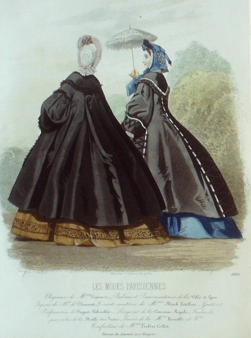 Gravure Les Modes Parisiennes 1862 #1000 Robes gros de Turin Maison Leclère-Collot