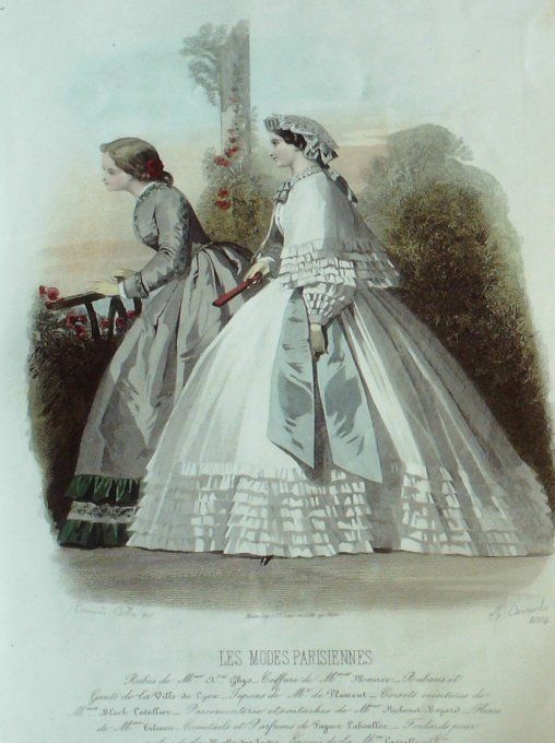 Gravure Les Modes Parisiennes 1862 #1004 Robes en Tulle Maison Ghys