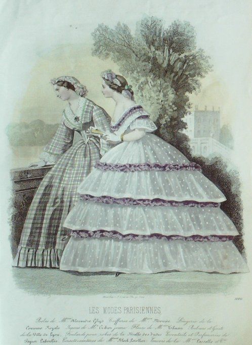 Gravure Les Modes Parisiennes 1862 #1006 Robes en Tulle Maison Ghys
