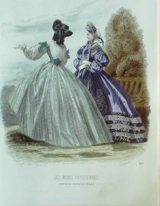 Gravure Les Modes Parisiennes 1862 #1007 Robes Jersey brodé
