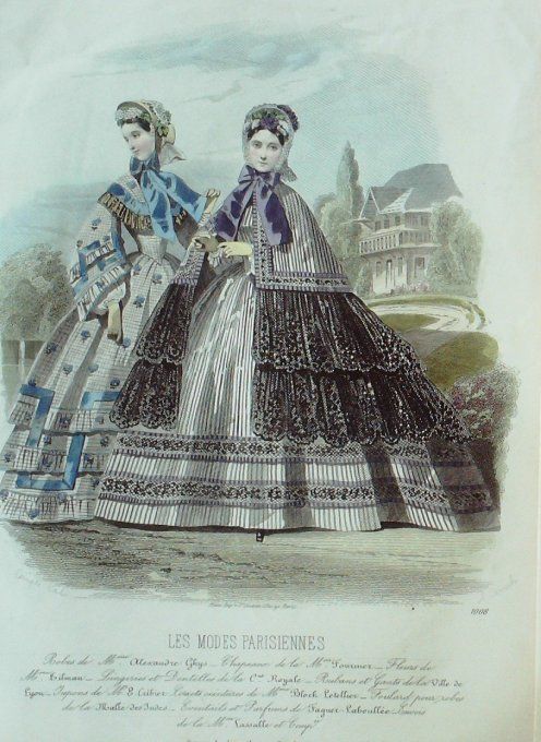 Gravure Les Modes Parisiennes 1862 #1008 Robes tissu Maison Ghys