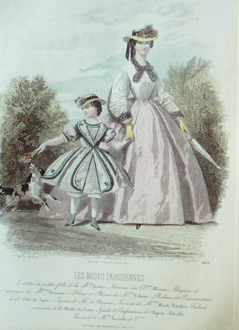 Gravure Les Modes Parisiennes 1862 #1009 Toilettes Maison Leclère Chien