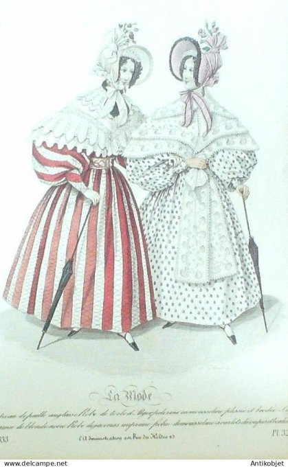 Gravure La mode 1833 # 322 (aquarelle old Fashion plate)