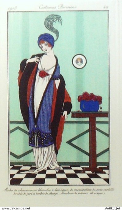 Gravure de mode Costume Parisien 1913 pl.049 PICHENOT Robert Tunique