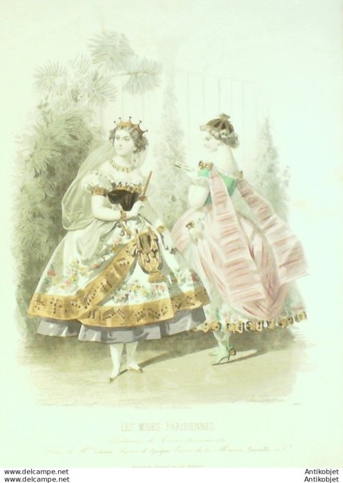 Gravure Les Modes Parisiennes 1860 # 885 Travestissements Maison Lassalle