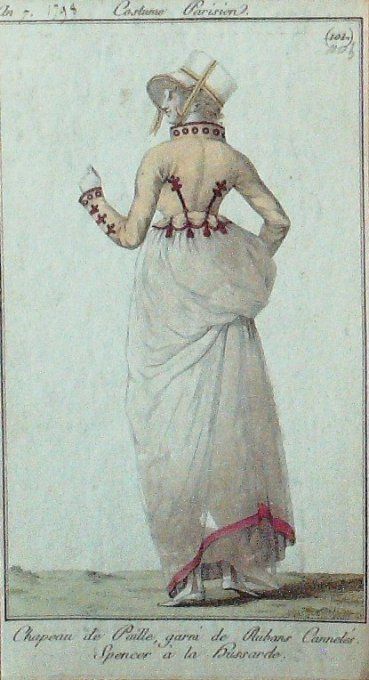 Gravure Mode Costume Parisien 1798 an  7 # 100b (eau forte old Fashion plate