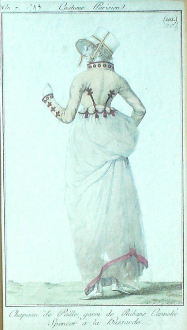 Gravure Mode Costume Parisien 1798 an  7 # 100b (eau forte old Fashion plate